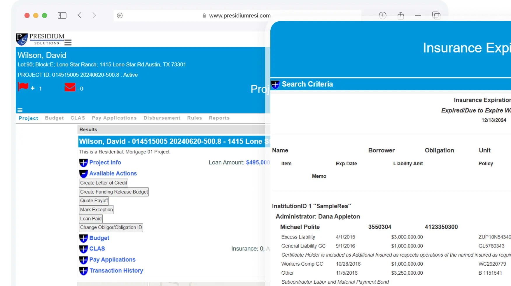 Construction loan draw management dashboard showing real-time payment requests, approval workflows and project timelines